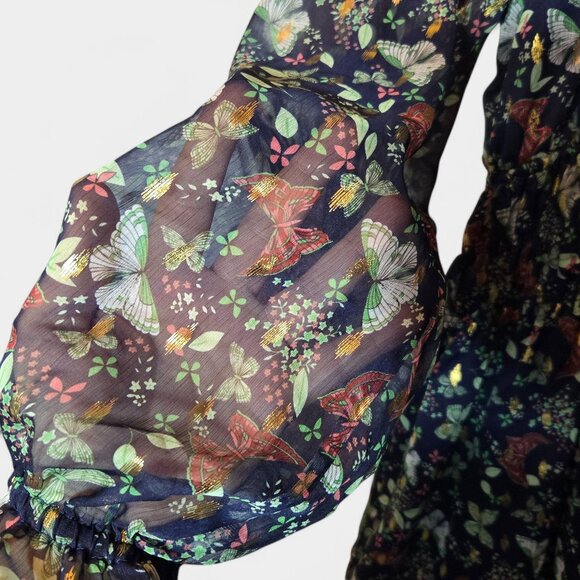 Tularosa Jaelyn Mini Dress Navy Butterfly Print Semi Sheer Flowy Boho Large NWT - Picture 5 of 16
